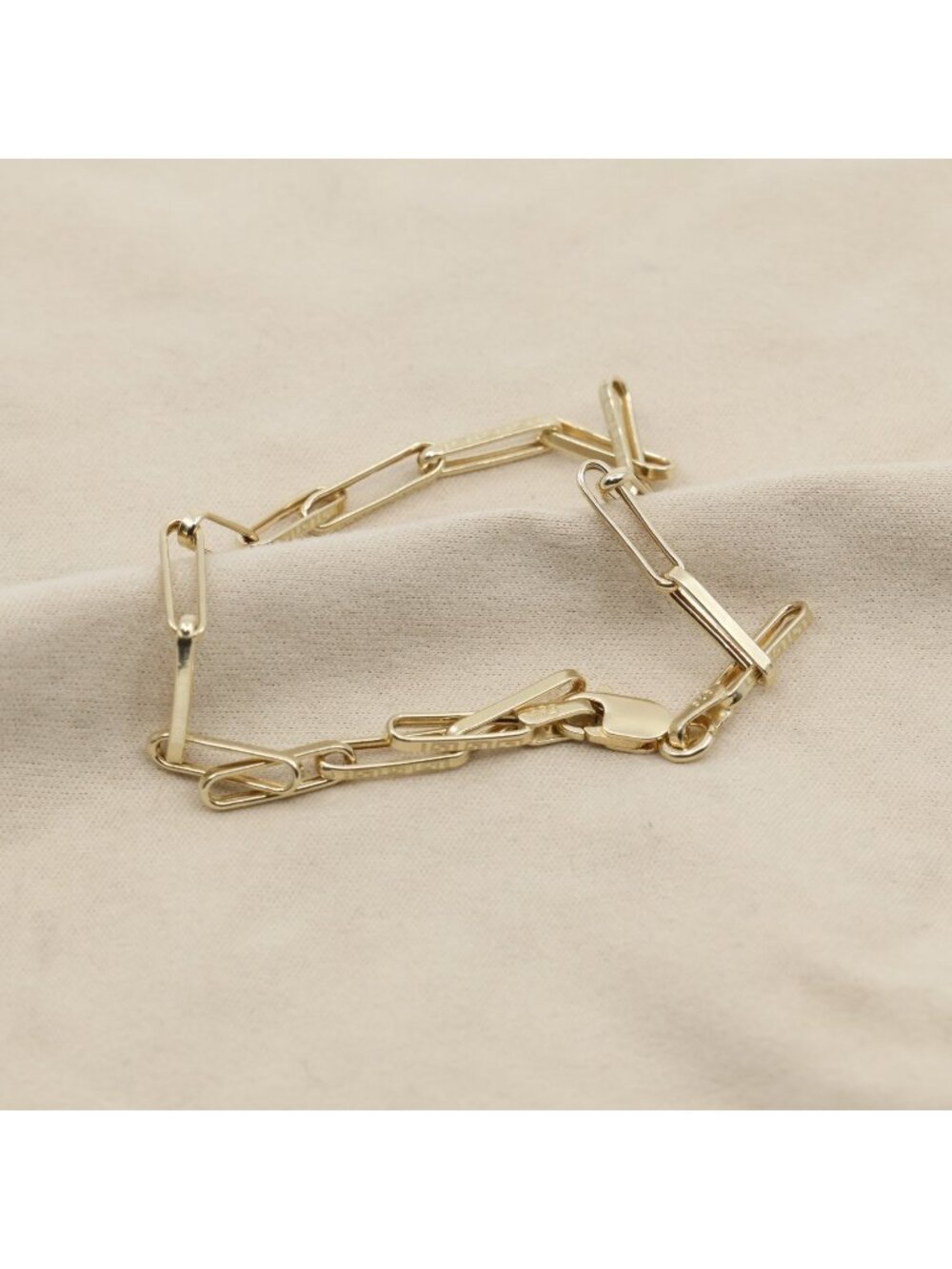 Unique 14K Solid Yellow Gold Greek Key Paperclip Link Bracelet - 7.75" Length